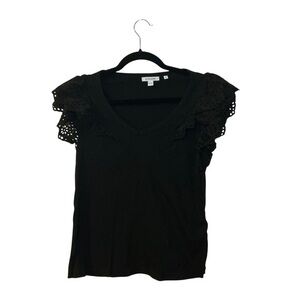 Chico's Black Eyelet Ruffle Sleeve Blouse